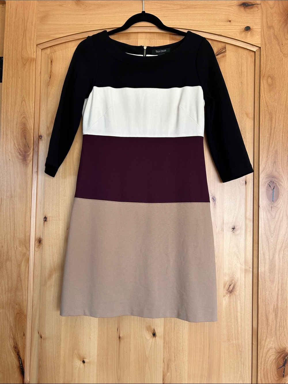 White House Black Market Black, White, Burgundy & Taupe Colorblock Shift Dress